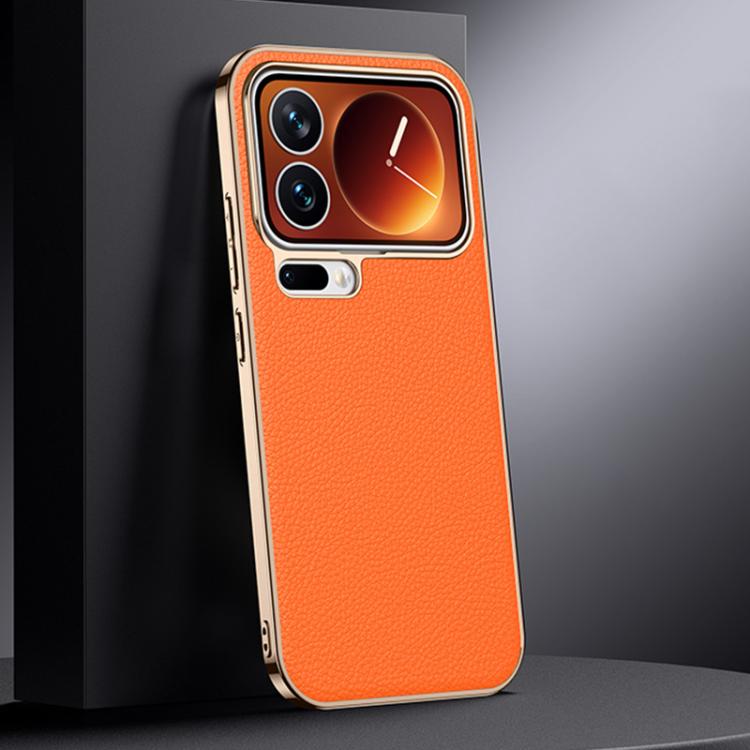 

For Xiaomi 17 Pro Genuine Leather PC Phone Case(Orange)