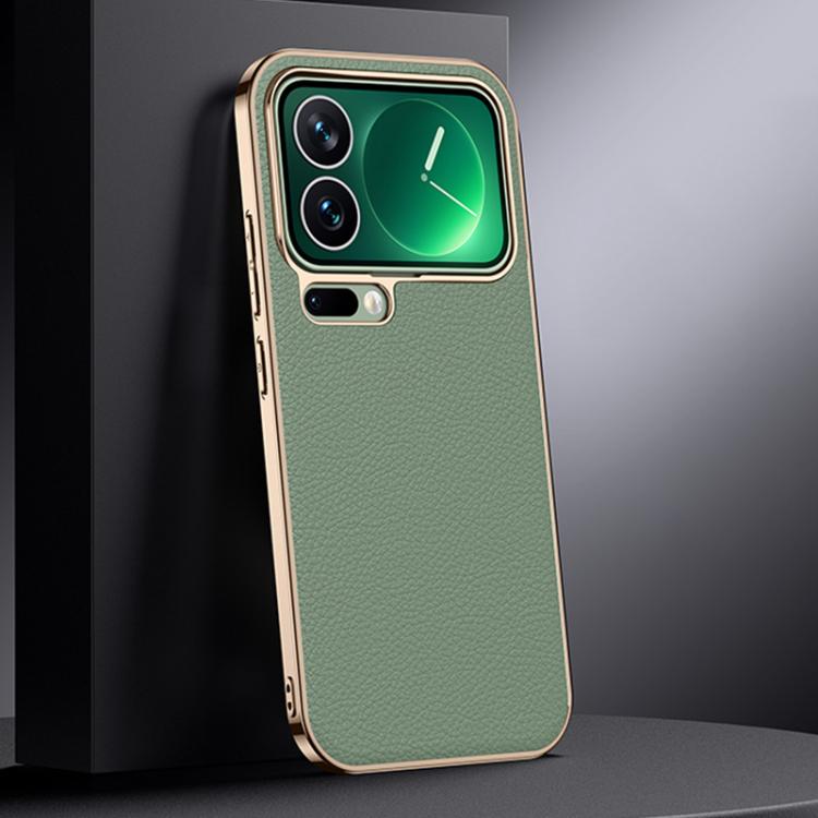 

For Xiaomi 17 Pro Max Genuine Leather PC Phone Case(Green)