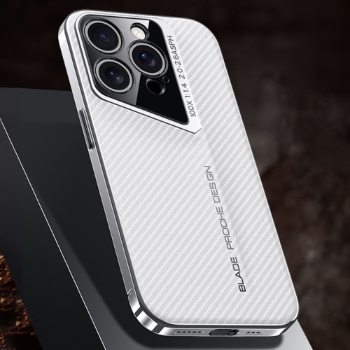 

For iPhone 13 Pro Max Carbon Fiber Texture PC Phone Case(White)