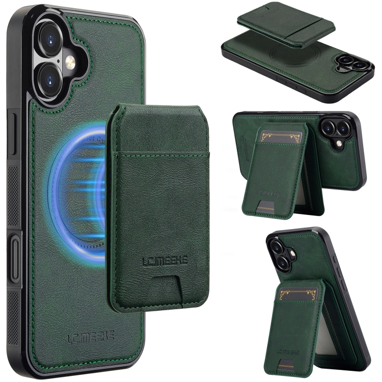 

For iPhone 16 LC.IMEEKE L3 Series Detachable RFID Card Bag Magsafe Phone Case(Green)