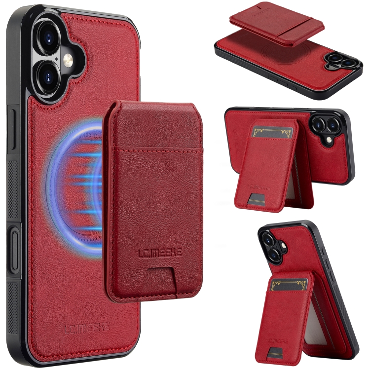 

For iPhone 16 LC.IMEEKE L3 Series Detachable RFID Card Bag Magsafe Phone Case(Red)
