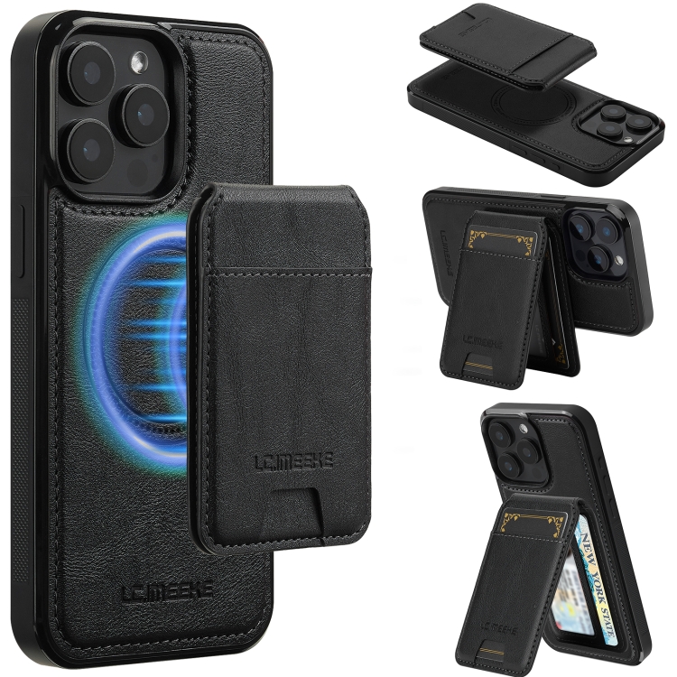 

For iPhone 15 Pro Max LC.IMEEKE L3 Series Detachable RFID Card Bag Magsafe Phone Case(Black)