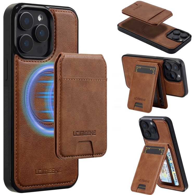 

For iPhone 15 Pro LC.IMEEKE L3 Series Detachable RFID Card Bag Magsafe Phone Case(Brown)