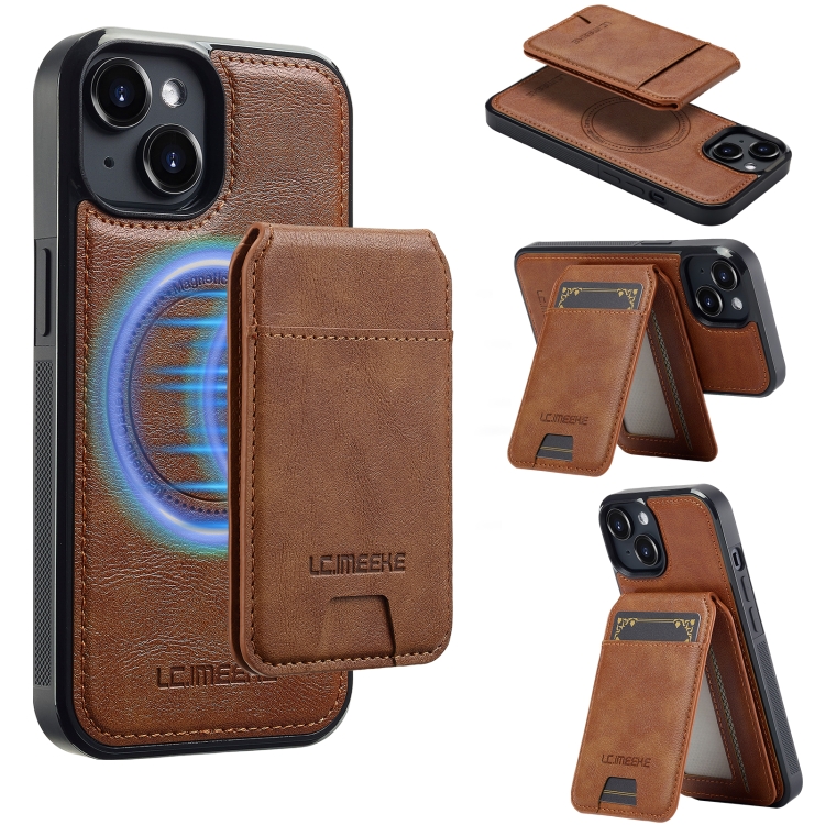 

For iPhone 14 / 13 LC.IMEEKE L3 Series Detachable RFID Card Bag Magsafe Phone Case(Brown)