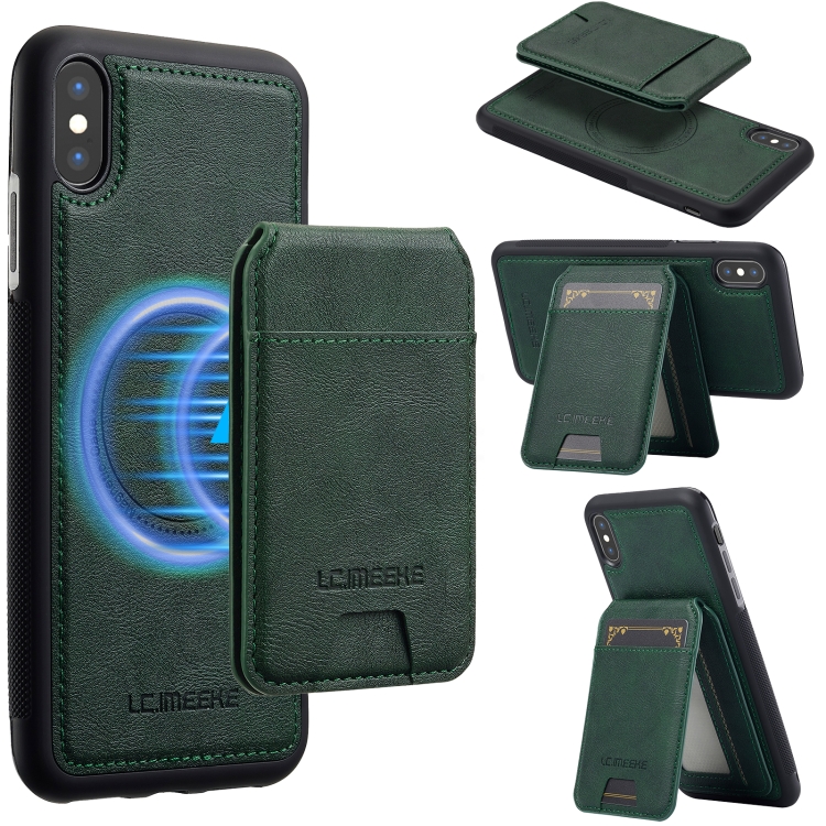 

For iPhone XS Max LC.IMEEKE L3 Series Detachable RFID Card Bag Magsafe Phone Case(Green)