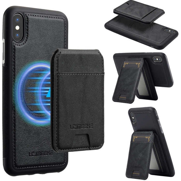 

For iPhone XR LC.IMEEKE L3 Series Detachable RFID Card Bag Magsafe Phone Case(Black)