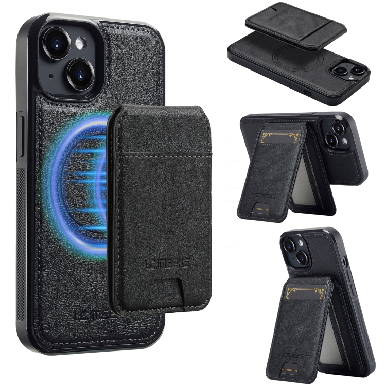 

For iPhone 13 mini LC.IMEEKE L3 Series Detachable RFID Card Bag Magsafe Phone Case(Black)