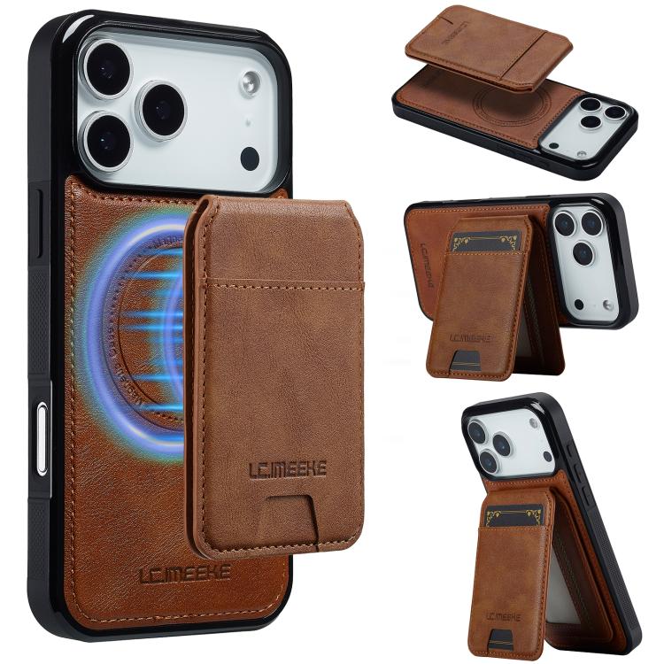 

For iPhone 17 Pro LC.IMEEKE L3 Series Detachable RFID Card Bag Magsafe Phone Case(Brown)