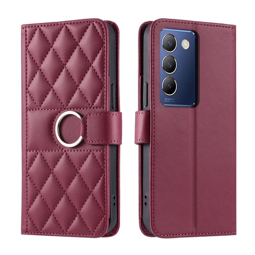 

For vivo Y200E 5G Global / Y100 5G IDN Ring Buckle Rhombic Leather Phone Case(Red)