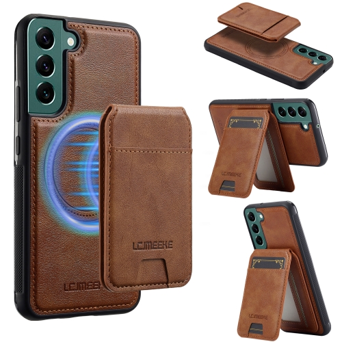 

For Samsung Galaxy S21 FE 5G LC.IMEEKE L3 Series Detachable RFID Card Bag Magsafe Phone Case(Brown)