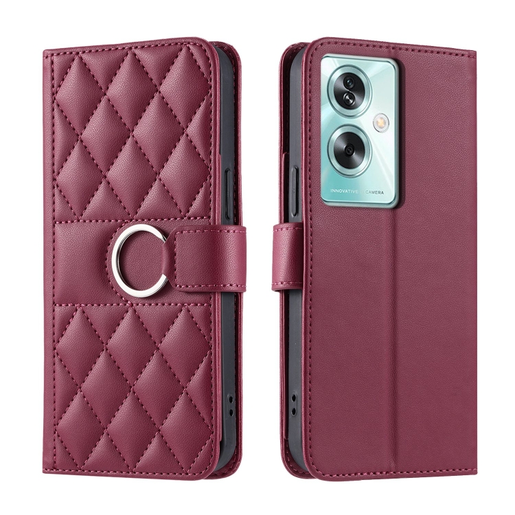 

For OPPO A79 5G Global Ring Buckle Rhombic Leather Phone Case(Red)