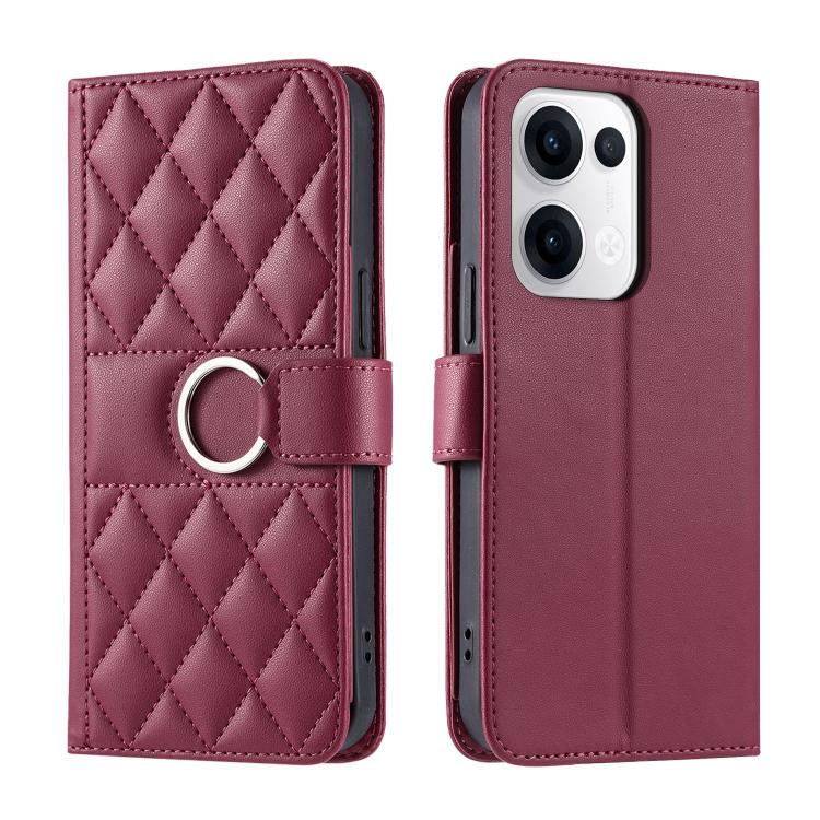 

For OPPO Reno13 5G Ring Buckle Rhombic Leather Phone Case(Red)