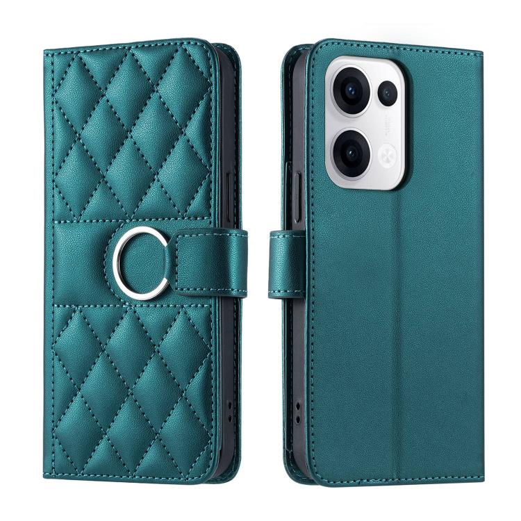 

For OPPO Reno13 5G Ring Buckle Rhombic Leather Phone Case(Green)