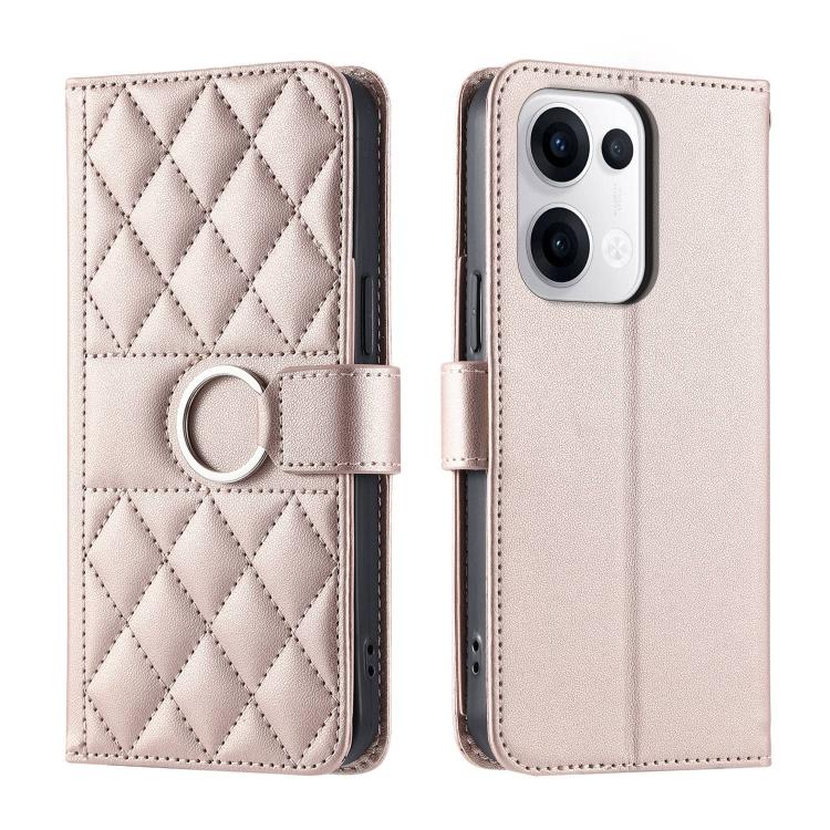 

For OPPO Reno13 5G Ring Buckle Rhombic Leather Phone Case(Rose Gold)