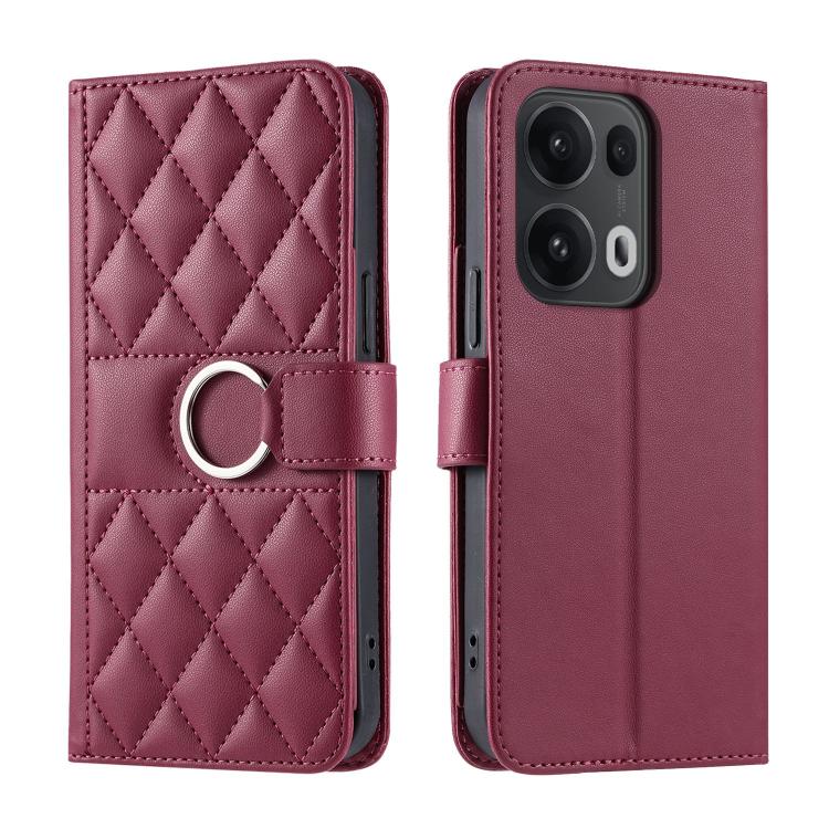 

For OPPO Reno13 Pro 5G Ring Buckle Rhombic Leather Phone Case(Red)