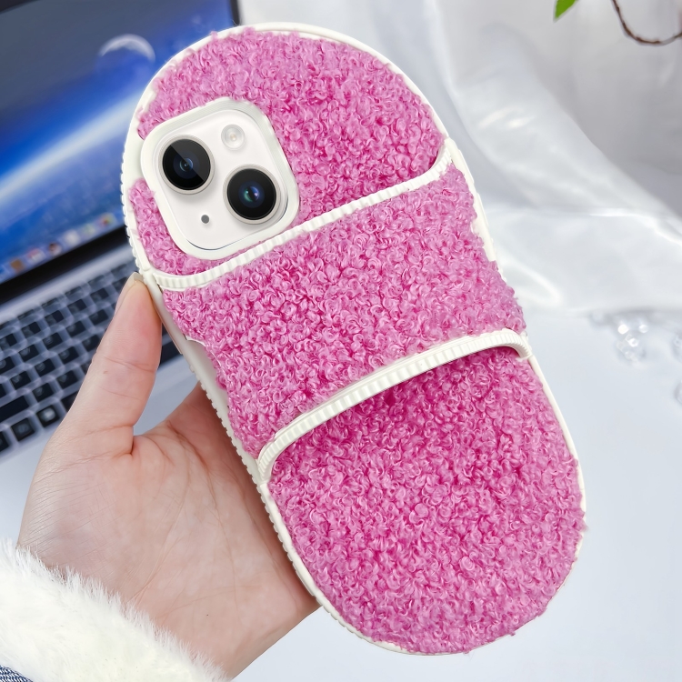 

For iPhone 15 Creative Plush Slipper Design TPU Phone Case(Rose Red)