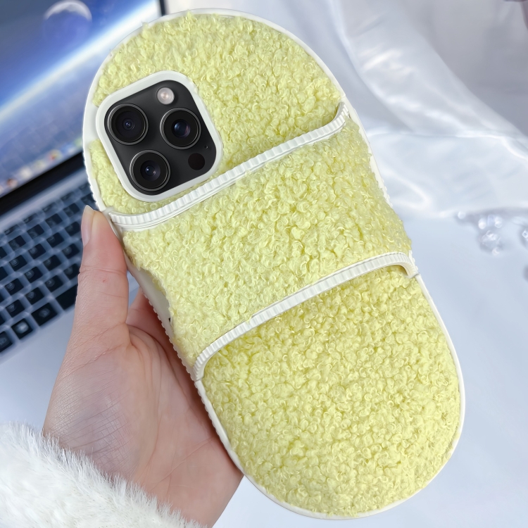 

For iPhone 14 Pro Creative Plush Slipper Design TPU Phone Case(Light Yellow)