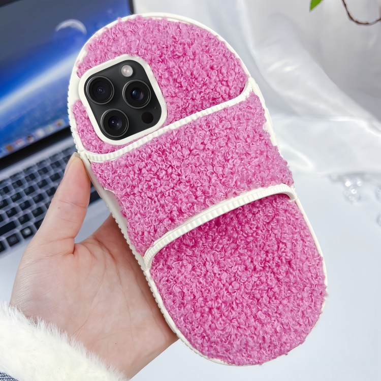 

For iPhone 13 Pro Max Creative Plush Slipper Design TPU Phone Case(Rose Red)