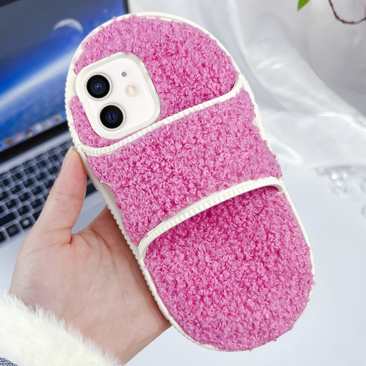 

For iPhone 11 Creative Plush Slipper Design TPU Phone Case(Rose Red)