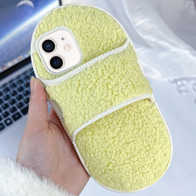 

For iPhone 11 Creative Plush Slipper Design TPU Phone Case(Light Yellow)