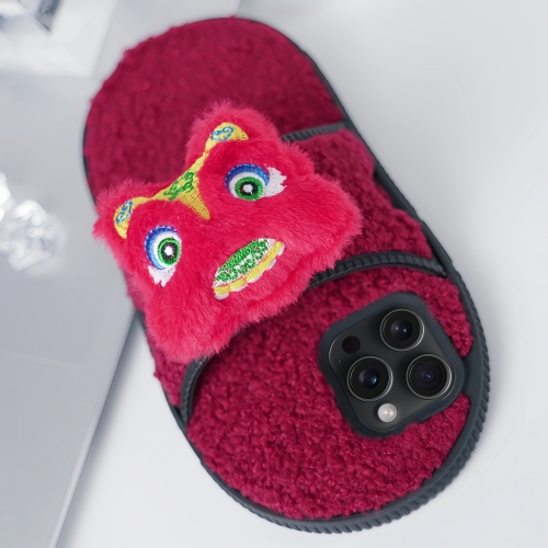 

For iPhone 15 Pro Max Creative Plush Doll Slipper Design TPU Phone Case(Red Dragon)