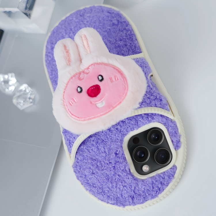 

For iPhone 15 Pro Creative Plush Doll Slipper Design TPU Phone Case(Pink Rabbit)