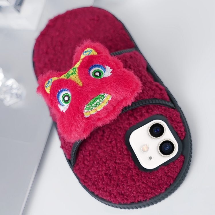 

For iPhone 12 / 12 Pro Creative Plush Doll Slipper Design TPU Phone Case(Red Dragon)