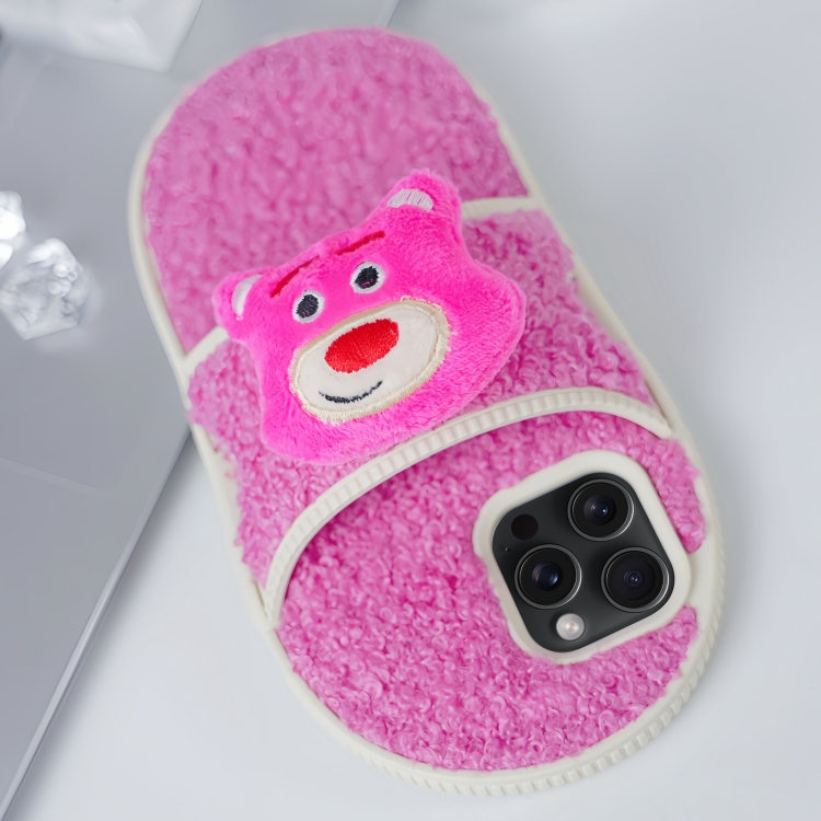 

For iPhone 12 Pro Max Creative Plush Doll Slipper Design TPU Phone Case(Pink Bear)