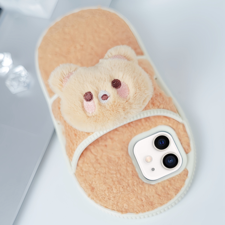 

For iPhone 11 Creative Plush Doll Slipper Design TPU Phone Case(Grizzly Bear)