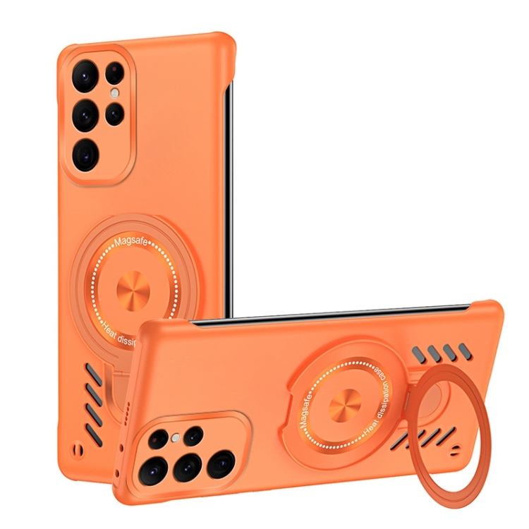 

For Samsung Galaxy S22 Ultra 5G Ice Sense Series Graphene Cooling MagSafe Holder Phone Case(Orange)