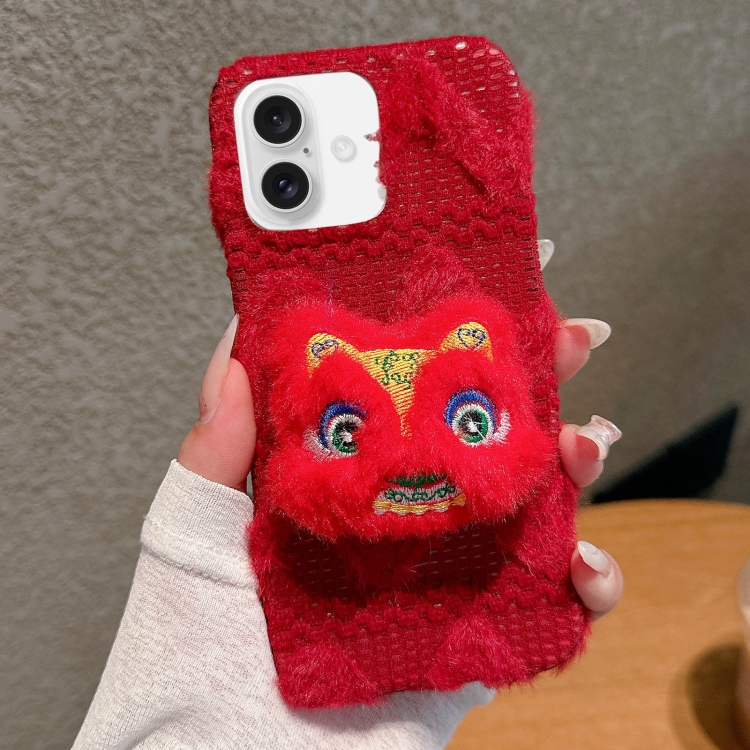 

For iPhone 16 Doll Plush PU Hybrid PC Phone Case(Red)