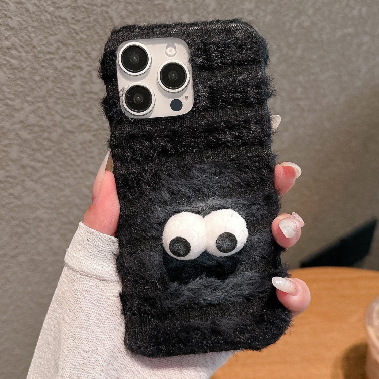 

For iPhone 15 Pro Max Doll Plush PU Hybrid PC Phone Case(Black)