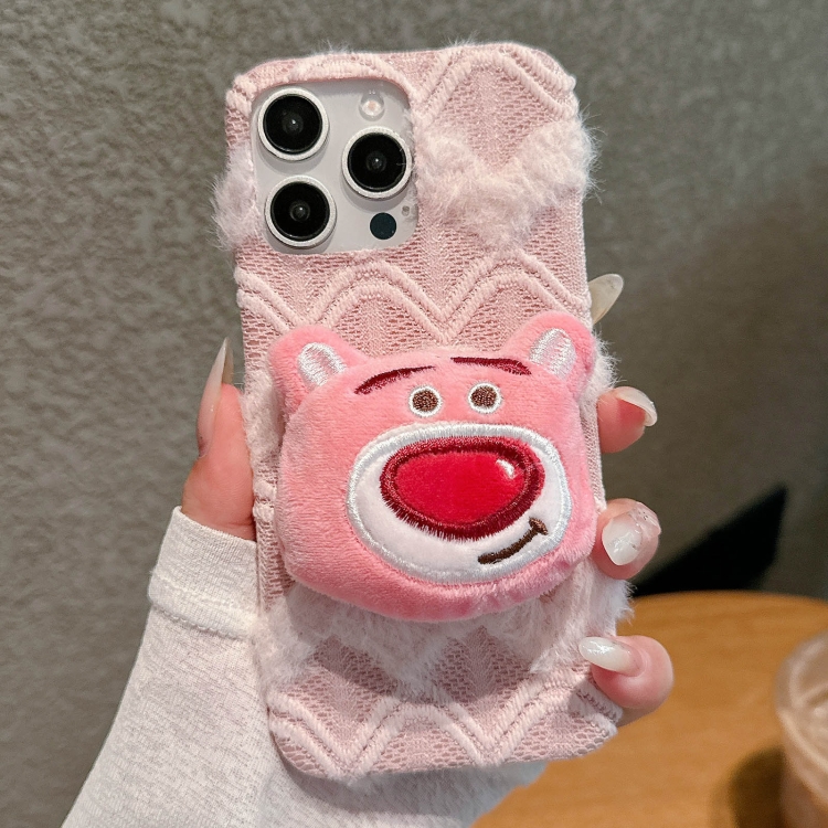 

For iPhone 15 Pro Doll Plush PU Hybrid PC Phone Case(Pink)