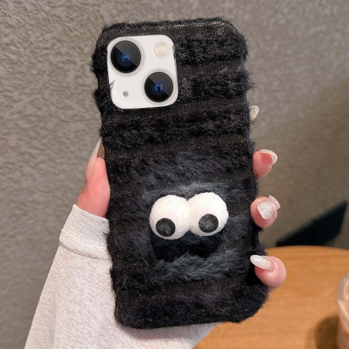 

For iPhone 15 Plus Doll Plush PU Hybrid PC Phone Case(Black)
