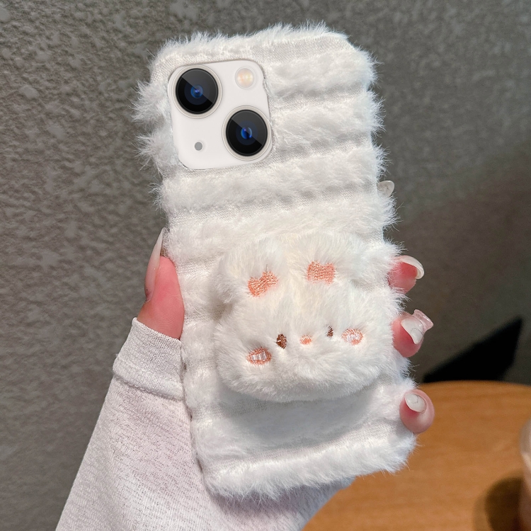 

For iPhone 15 Doll Plush PU Hybrid PC Phone Case(White)