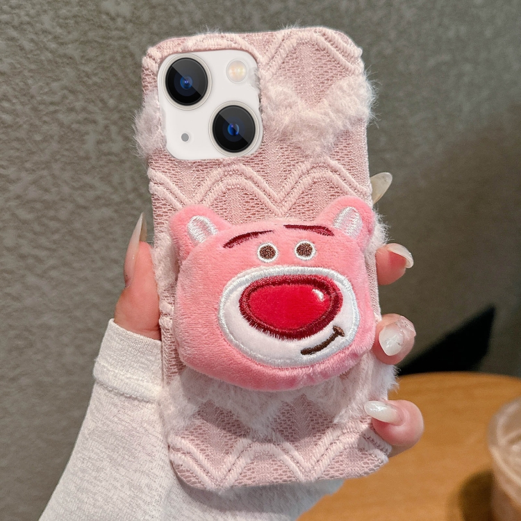 

For iPhone 15 Doll Plush PU Hybrid PC Phone Case(Pink)