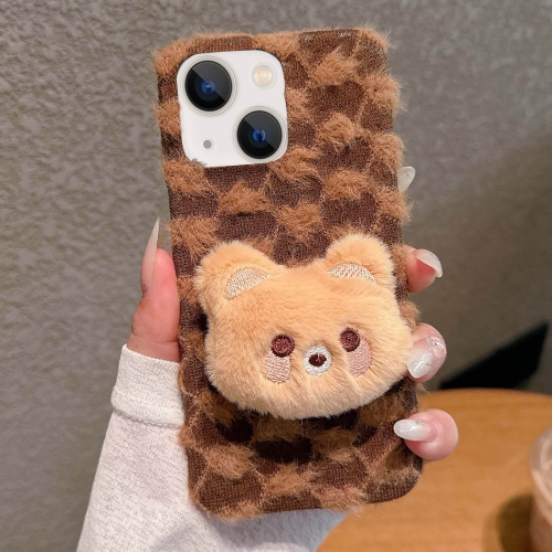 

For iPhone 14 Plus Doll Plush PU Hybrid PC Phone Case(Brown)