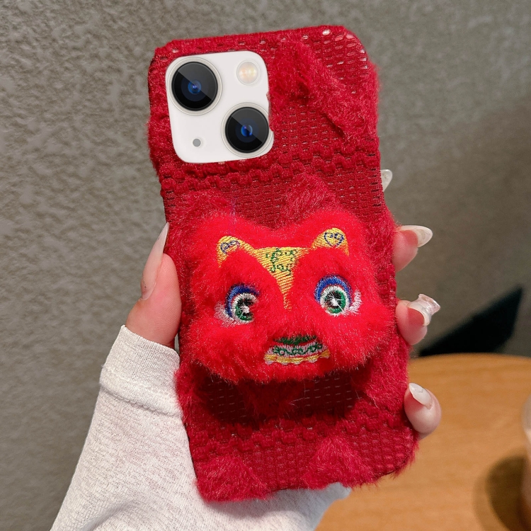 

For iPhone 14 Doll Plush PU Hybrid PC Phone Case(Red)