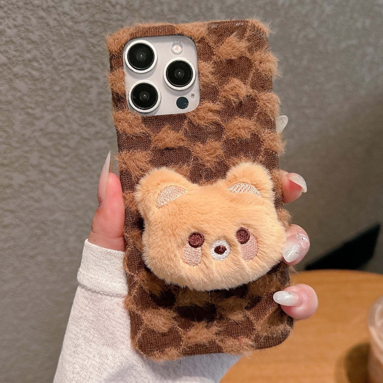 

For iPhone 14 Pro Doll Plush PU Hybrid PC Phone Case(Brown)