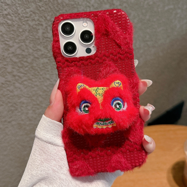 

For iPhone 14 Pro Max Doll Plush PU Hybrid PC Phone Case(Red)