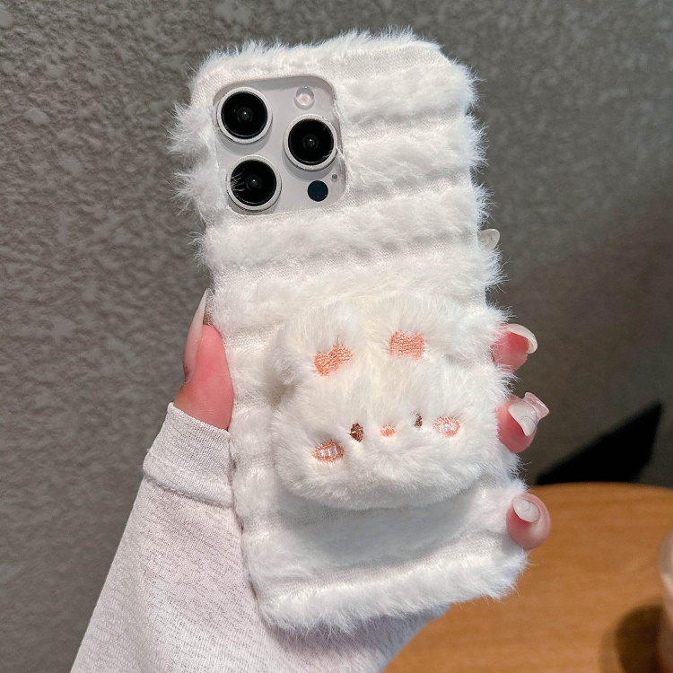 

For iPhone 13 Pro Doll Plush PU Hybrid PC Phone Case(White)
