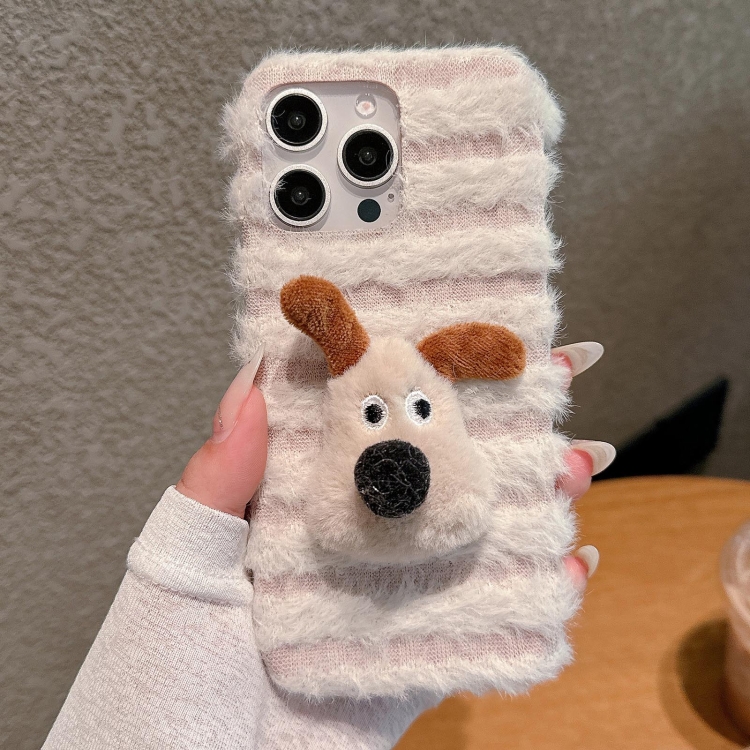

For iPhone 13 Pro Max Doll Plush PU Hybrid PC Phone Case(Beige White)