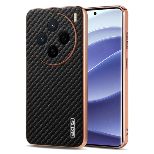 

For vivo X200 AZNS Electroplated Edge Carbon Fiber Texture Phone Case(Black)