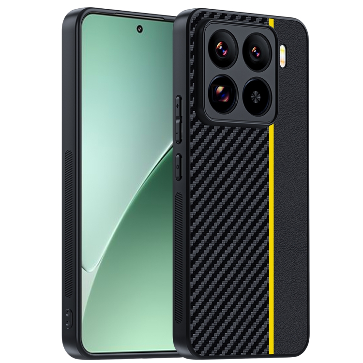 

For Xiaomi 15 Ultra-thin Carbon Fiber Texture Printing Phone Case(Black Yellow)
