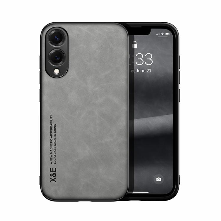 

For Samsung Galaxy S25 Edge 5G Skin Feel Magnetic Leather Back Phone Case(Light Grey)