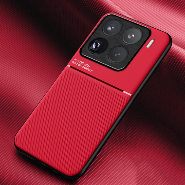 

For Xiaomi 15 Pro Classic Tilt Strip Grain Magnetic PC Hybrid TPU Phone Case(Red)