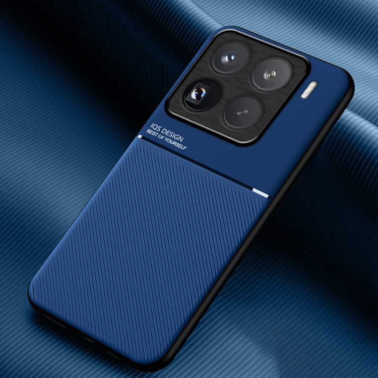 

For Xiaomi 15 Pro Classic Tilt Strip Grain Magnetic PC Hybrid TPU Phone Case(Blue)