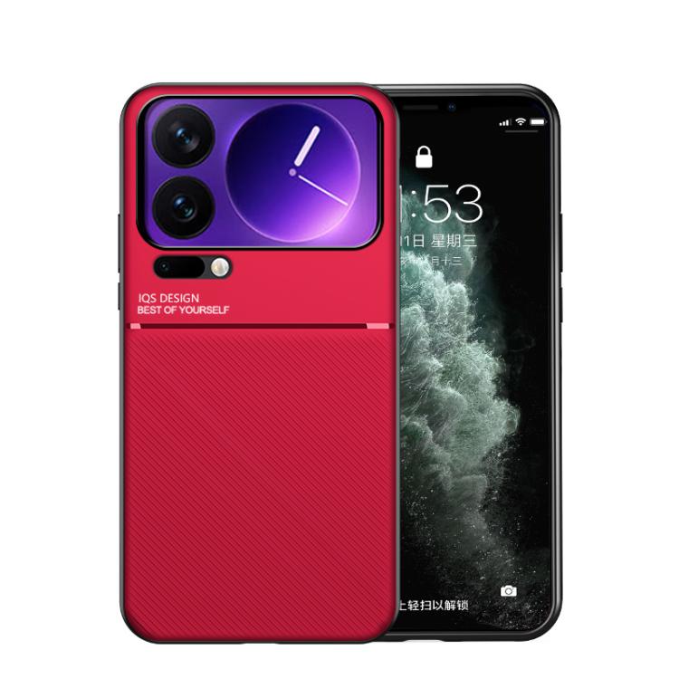 

For Xiaomi 17 Pro Classic Tilt Strip Grain Magnetic PC Hybrid TPU Phone Case(Red)