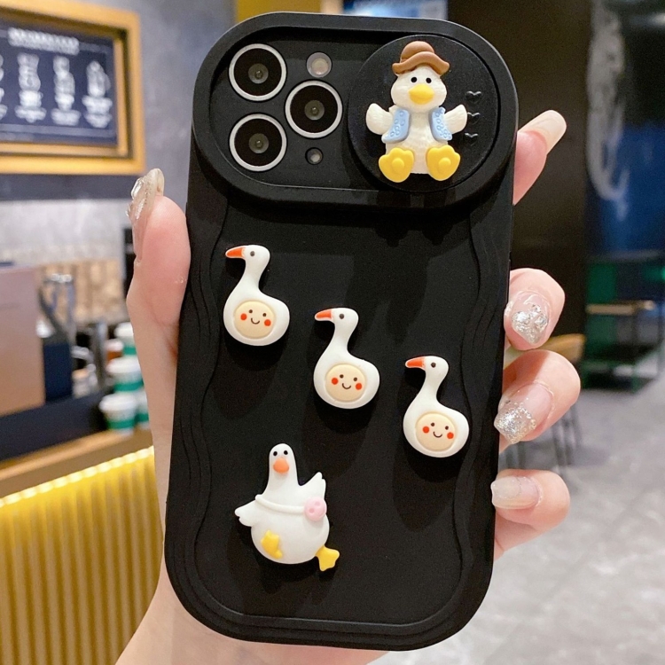 

For iPhone 11 Pro Max Creative 3D Duck Design Sliding Window Full Coverage Phone Case(Black)