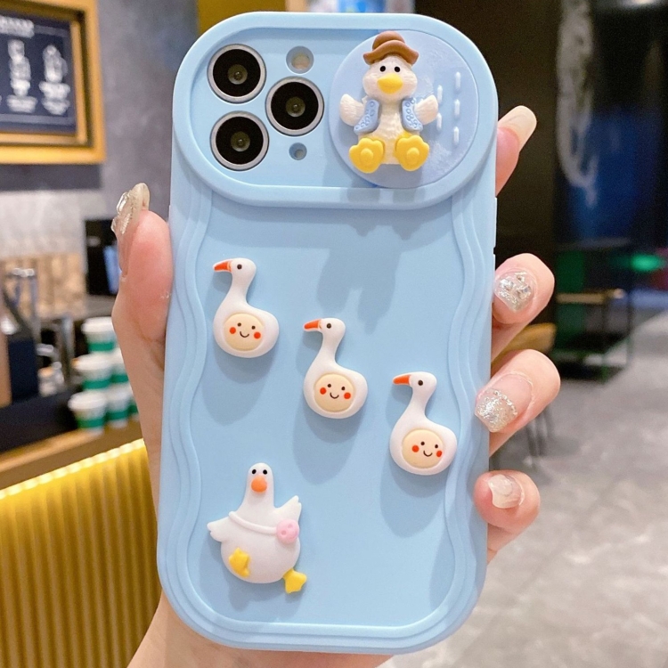 

For iPhone 11 Pro Max Creative 3D Duck Design Sliding Window Full Coverage Phone Case(Blue)